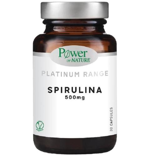 Power of Nature Platinum Range Spirulina 500mg Συμπλήρωμα Διατροφής με Σπιρουλίνα για Τόνωση του Οργανισμού & Μείωση της Κούρασης 30veg.caps